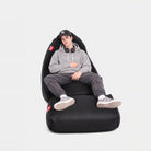 Front view of the Blackout VIP black gaming beanbag and matching footrest